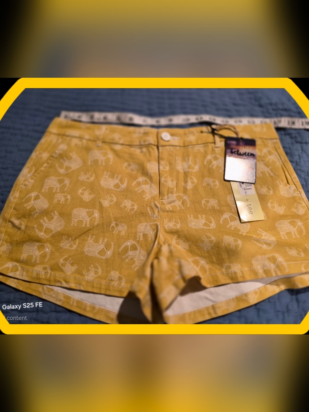 NWTS BebopYellow Mustard Low Rise  Elephant Print Cotton Shorts w/Hip Pockets